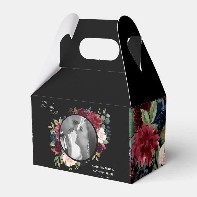 Caixinha De Lembrancinhas Blush Burgundy Foto Floral Elegante (Frente)