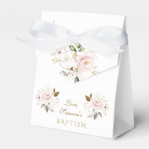 Caixinha De Lembrancinhas Blush Dourado Flores, cor-de-rosa, branco, batismo
