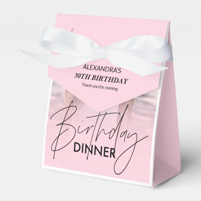 Caixinha De Lembrancinhas Blush Pink Gradient Photo Birthday Dinner (Frente)