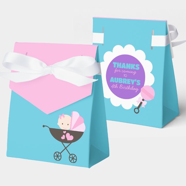 Caixinha De Lembrancinhas Boas-caixas de propinas para o tratamento de bonec (Teal Blue and Pink Baby Doll Birthday Party Favor Boxes)
