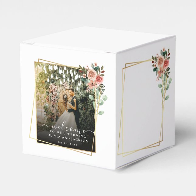 Caixinha De Lembrancinhas Boas-vindas ao Casamento Branco e Preto do Script  (Frente)