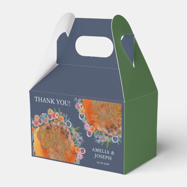 Caixinha De Lembrancinhas Bohemian Blue Boho Whimsical Wildflower (Frente)