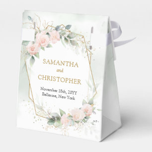 Caixinha De Lembrancinhas Bohemian Blush rosas eucalipto casamento dourado