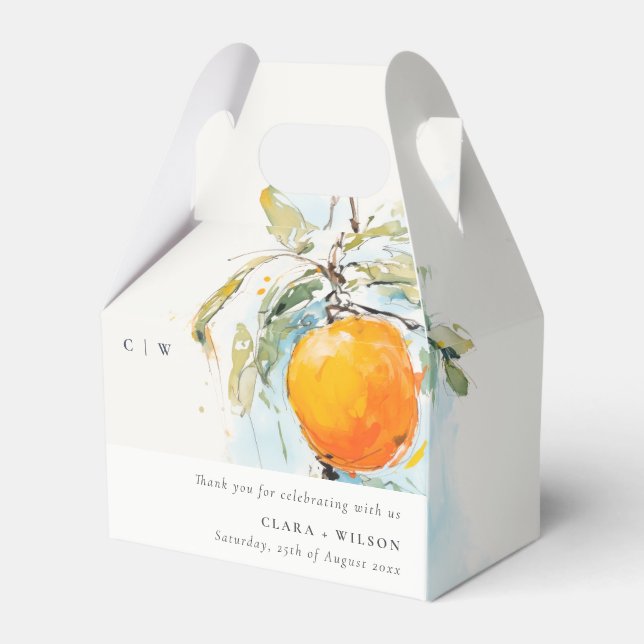 Caixinha De Lembrancinhas Boho Abstrato Sketchy Orange Garden Casamento (Frente)