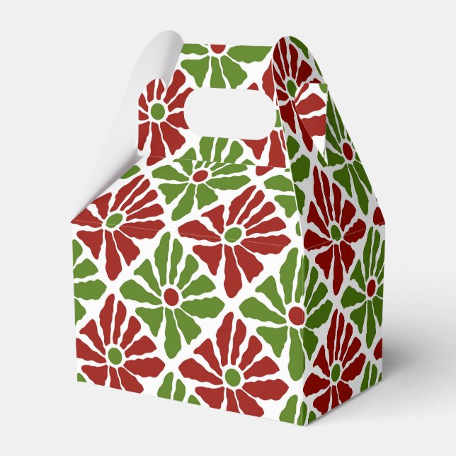 Caixinha De Lembrancinhas Boho Christmas Poinsettia Flowers Bold Red Green (Frente)