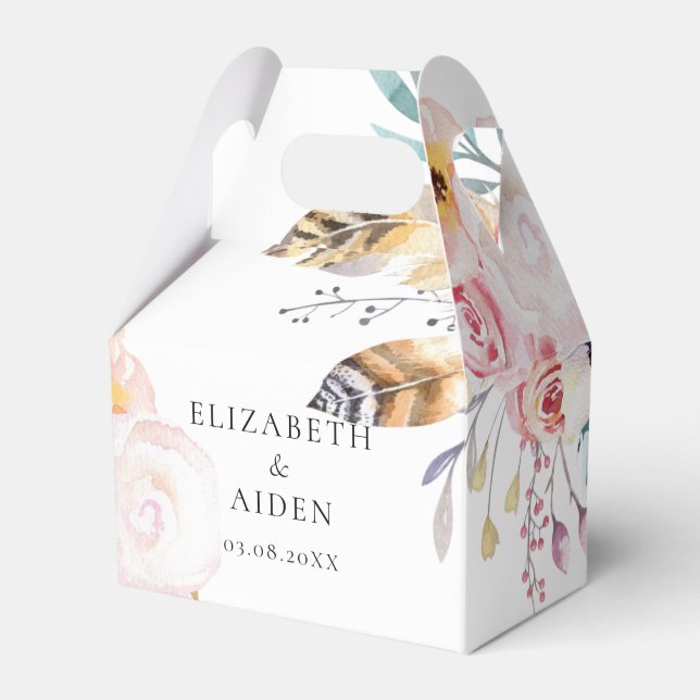 Caixinha De Lembrancinhas Boho Floral Feather & Wate Weds (Frente)