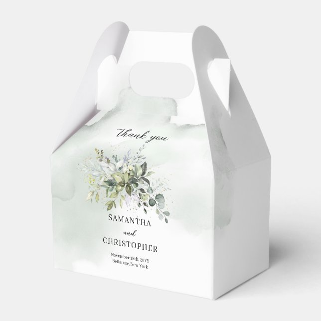 Caixinha De Lembrancinhas Boho greenery eucalyptus foliage gold frame (Frente)