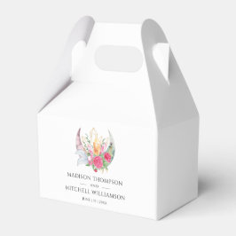 Caixinha De Lembrancinhas Boho Moon Crystals Penas Flores Rosa Casamento