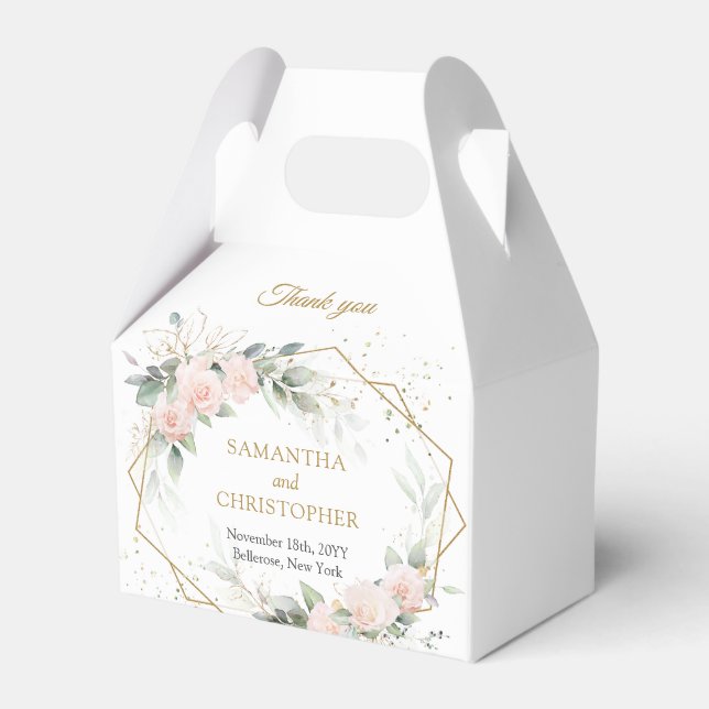 Caixinha De Lembrancinhas Boho rosado rosas rosa flores verde casamento (Frente)