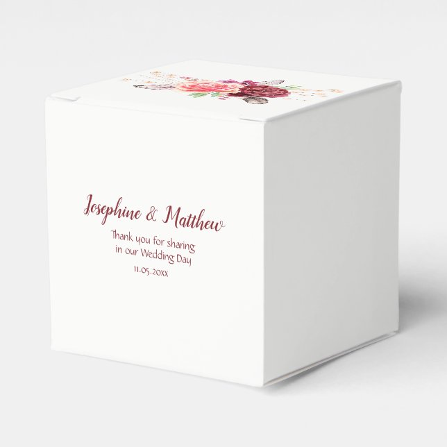 Caixinha De Lembrancinhas Boho Rosas Luzes de Penas Casamento (Frente)