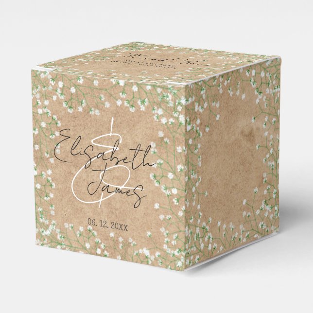 Caixinha De Lembrancinhas Boho Rustic Boho Wedding Flores Brancas (Frente)