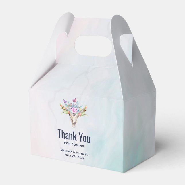 Caixinha De Lembrancinhas Boho Skull com Borboletas e Flores Obrigado (Frente)