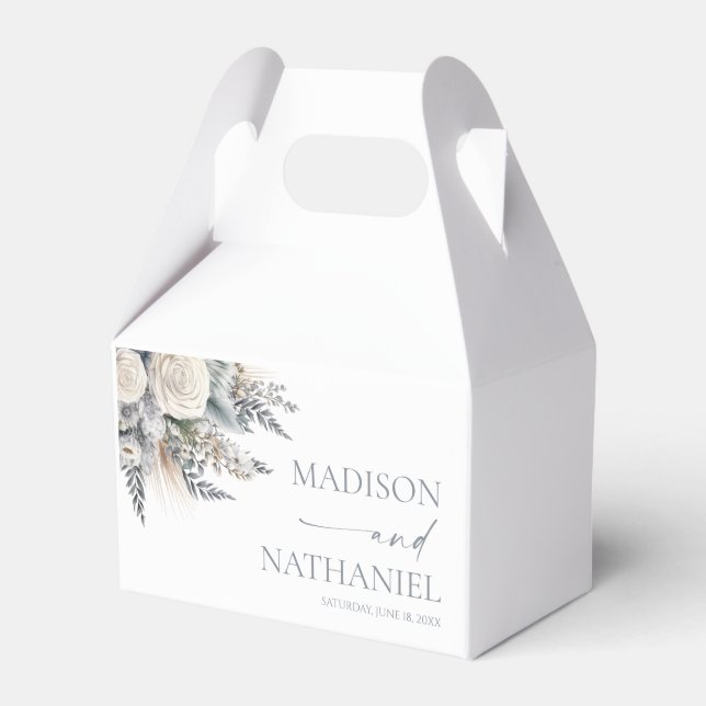 Caixinha De Lembrancinhas Boho White Rose Floral Flower Garden Casamento (Frente)