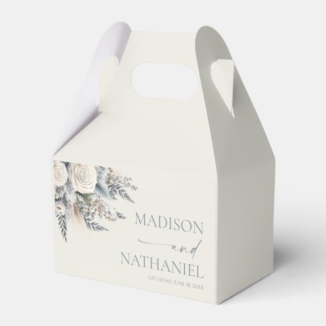 Caixinha De Lembrancinhas Boho White Rose Floral Flower Garden Casamento (Frente)