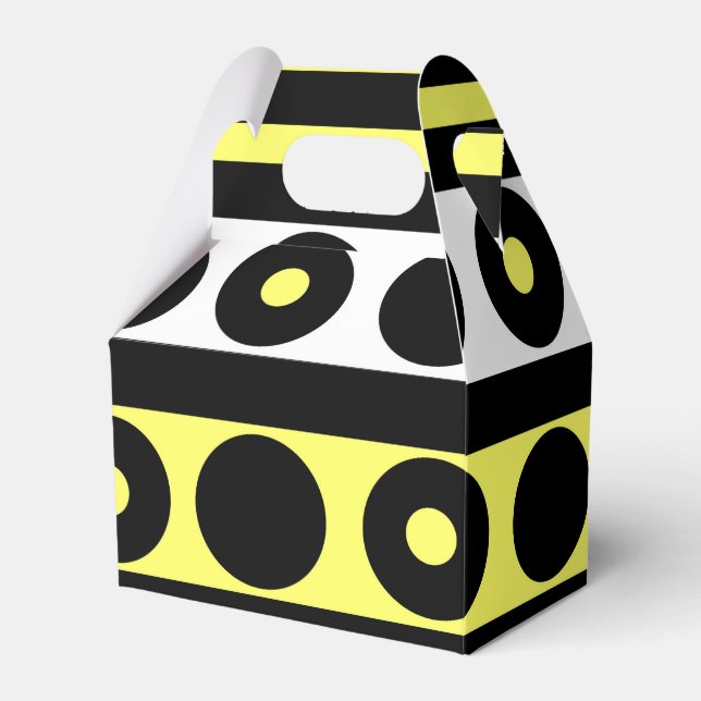 Caixinha De Lembrancinhas Bolinhas e faixas brancas, amarelas e pretas (Frente)