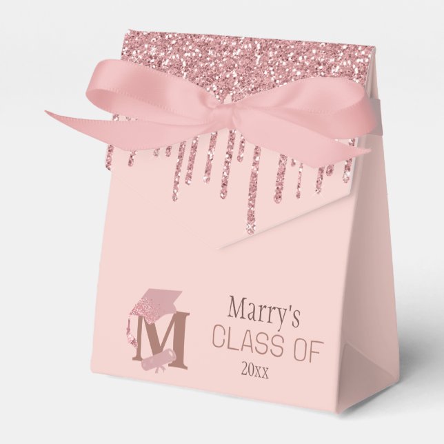 Caixinha De Lembrancinhas Boné Glitter Dourado Rosa de Monograma Chic (Frente)