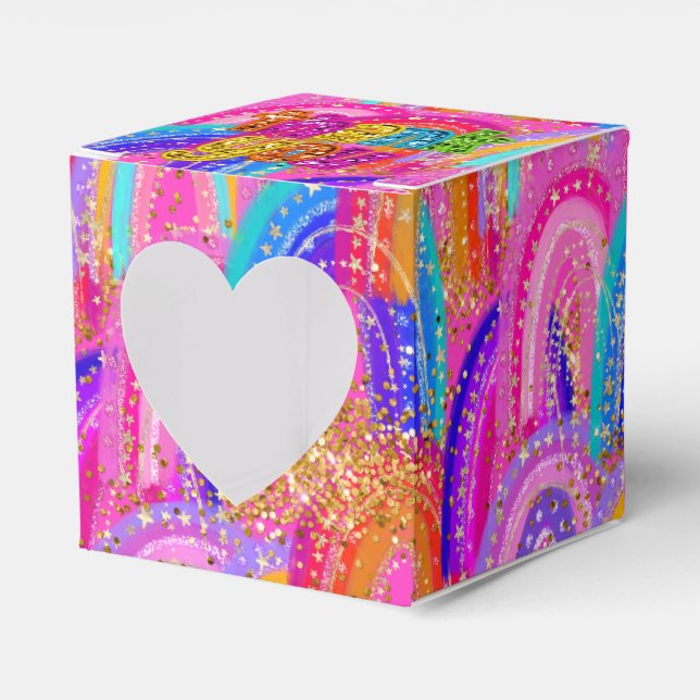 Caixinha De Lembrancinhas Bonita 7 de Aniversário do Arco-Íris Obrigado Caix (Frente)