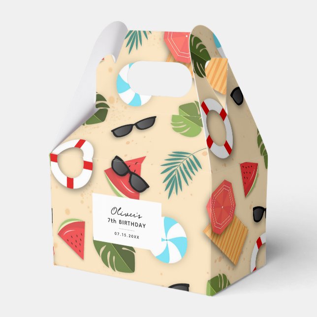 Caixinha De Lembrancinhas Bonita Festa de aniversário de diversão de Verão n (Frente)