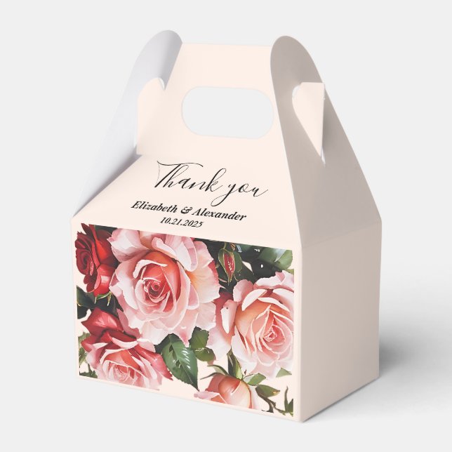 Caixinha De Lembrancinhas Bonito casamento rosa e rosa vermelha (Frente)