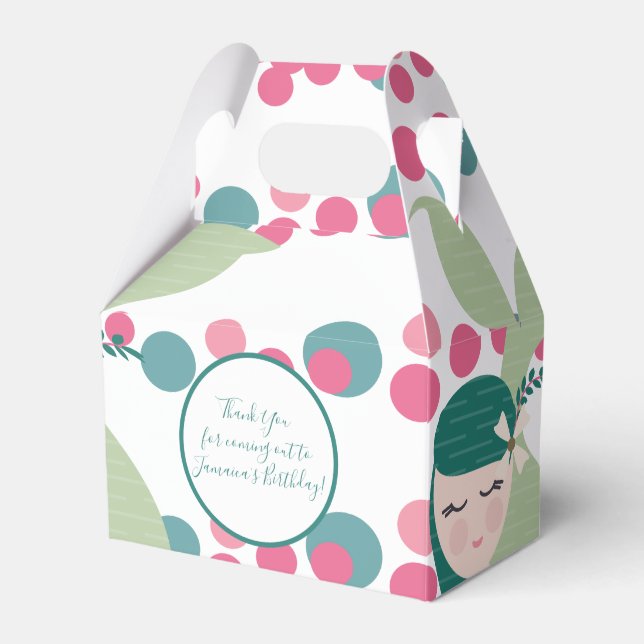 Caixinha De Lembrancinhas Bonito Sereia Rosa e Confetti Verde (Frente)