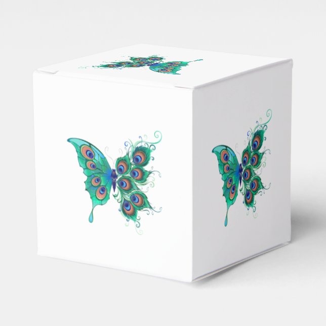 Caixinha De Lembrancinhas Borboleta com Penas de Pavão Verde (Frente)