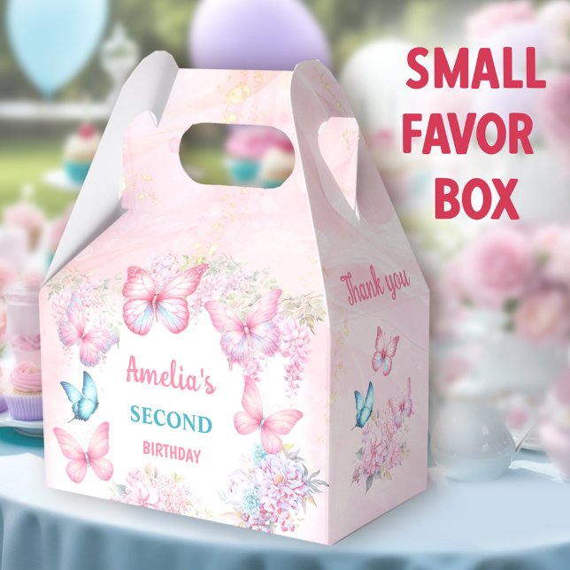 Caixinha De Lembrancinhas Borboleta rosa Floral Summer Girl Birday (Butterfly small favor boxes. You can choose from 3 sizes of these gable favor boxes.)