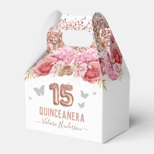 Caixinha De Lembrancinhas Borboletas Flóridas Quinceañera Rosa