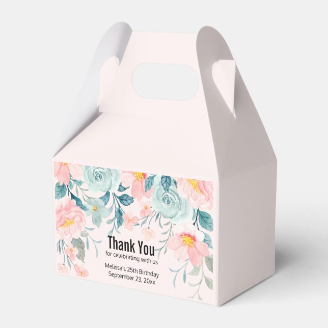 Caixinha De Lembrancinhas Borda Floral Rosa e Verde (Frente)