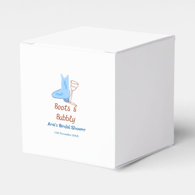 Caixinha De Lembrancinhas Botas & champanhe borbulhante banho de noiva azul (Frente)