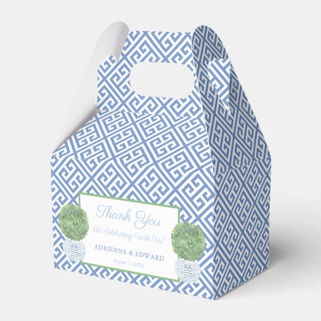 Caixinha De Lembrancinhas Boxwood Topiary Wediary Grego Azul Obrigado (Frente)