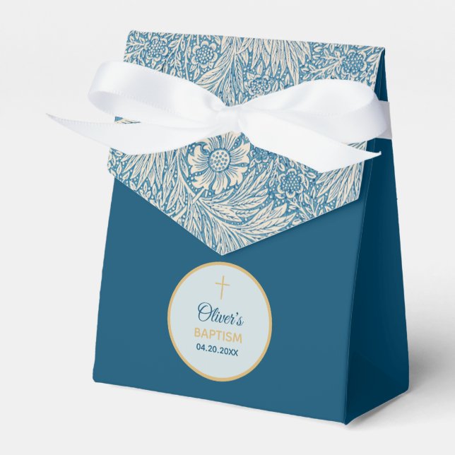 Caixinha De Lembrancinhas Boy Baptism Blue Floral Marigold William Morris (Frente)