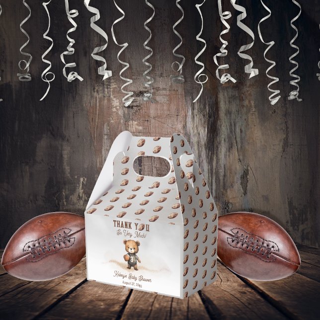 Caixinha De Lembrancinhas Boy Barly Espera Chá de fraldas Americano de Futeb (Teddy Bear Boy American Football Baby Shower Favor Boxes - Bearly Wait Collection)