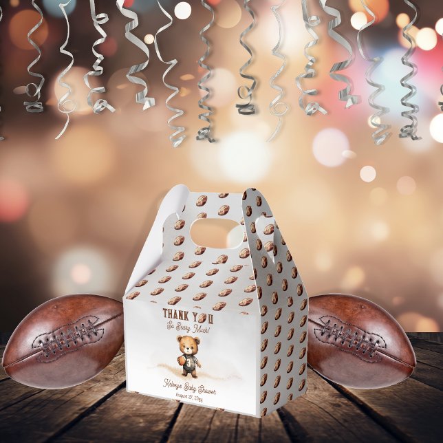 Caixinha De Lembrancinhas Boy Barly Espera Chá de fraldas Americano de Futeb (Teddy Bear Boy American Football Baby Shower "Thank You So Beary Much!" Favor Box - Bearly Wait)