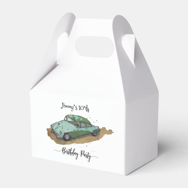 Caixinha De Lembrancinhas Boys birthday party with two toned sedan (Verso)