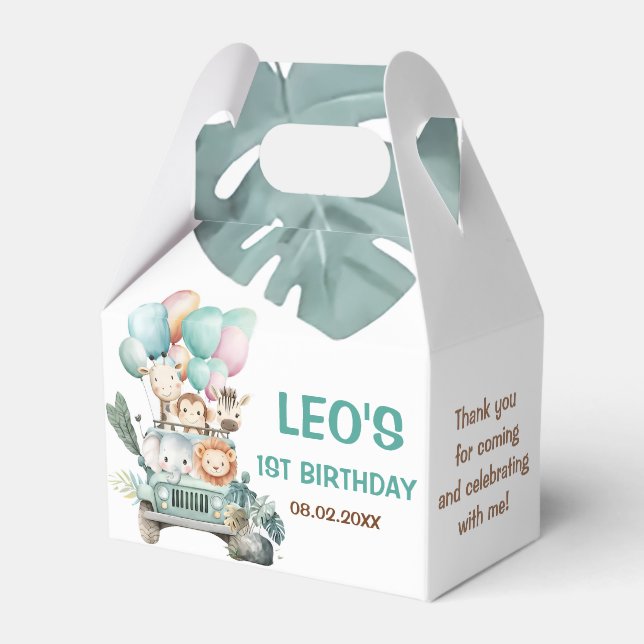 Caixinha De Lembrancinhas Boys Cute Safari Birthday  (Frente)