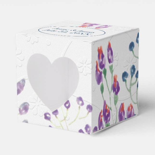 Caixinha De Lembrancinhas Branco Embutido Com Flores Aquareladas  (Frente)