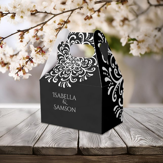 Caixinha De Lembrancinhas Branco timítico sobre Casamento Flourado Negro (Criador carregado)