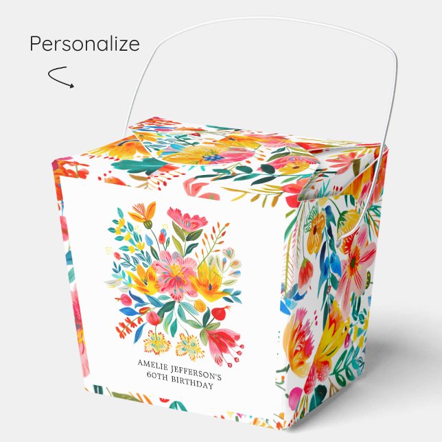 Caixinha De Lembrancinhas Bright Floral Fiesta Birthday mexicano (Criador carregado)