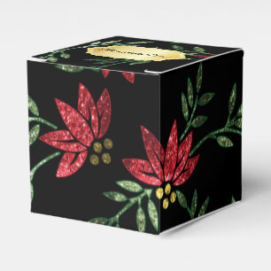 Caixinha De Lembrancinhas Brilho vermelho e floral preto