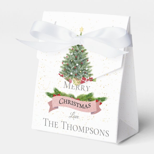 Caixinha De Lembrancinhas Brito Feliz Natal Branco Faux Rosa Mole (Frente)