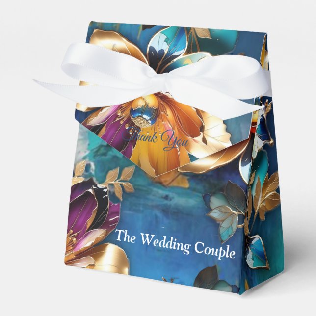 Caixinha De Lembrancinhas Bronze abstrato, estilo barroco dourado-azulado (Frente)