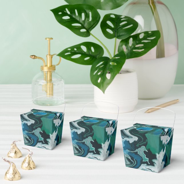 Caixinha De Lembrancinhas Brushstrokes Verdes Azuis Marmoreadas Personalizad (Múltiplo)