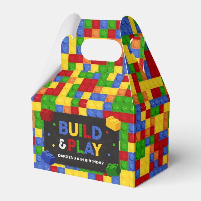 Caixinha De Lembrancinhas Building Blocks Birthday Party Favor Box (Frente)
