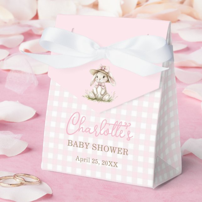 Caixinha De Lembrancinhas Bunny Pink Bow Gingham Baby Shower (Casamento)