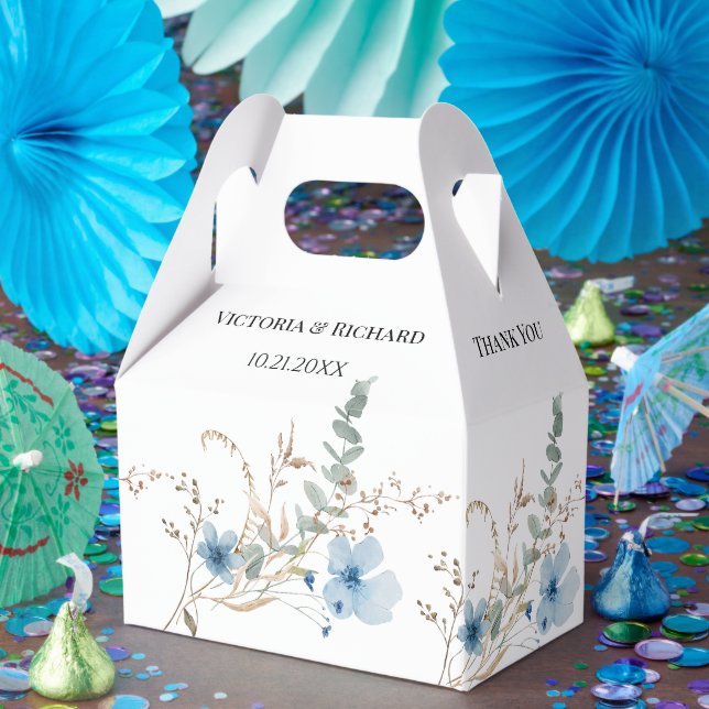 Caixinha De Lembrancinhas buquê de flores em aquarela azul empoeirado rústic (Festa)