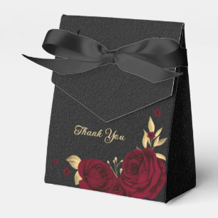 Caixinha De Lembrancinhas Burgundy floresce o casamento negro de ouro