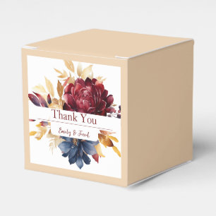 Caixinha De Lembrancinhas Burgundy Marinho Floral Aquarela Outono
