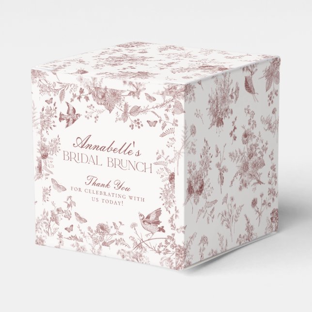 Caixinha De Lembrancinhas Burgundy Toile Floral Bridal Brunch (Frente)