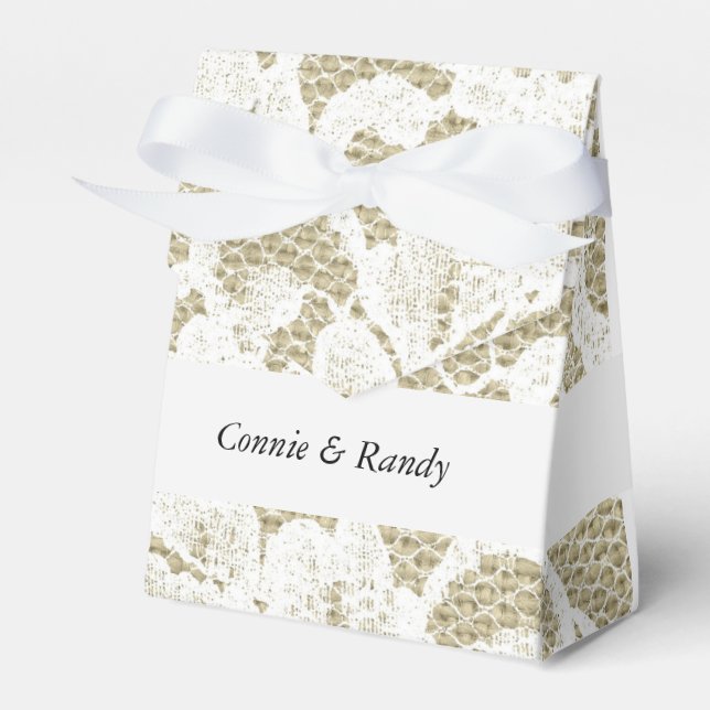 Caixinha De Lembrancinhas Burlap e Lace Wedor Tent Box (Frente)