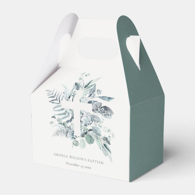 Caixinha De Lembrancinhas Butismo Russo Eucalyptus Fern Foliage Cruzado (Frente)